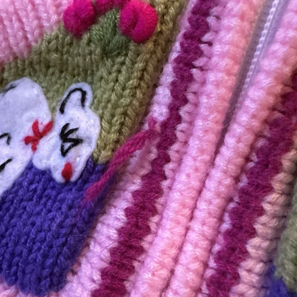 Handmade Peruvian Knit Zip Hoodie Kids 2T Multicolor Animal Landscape Sweater